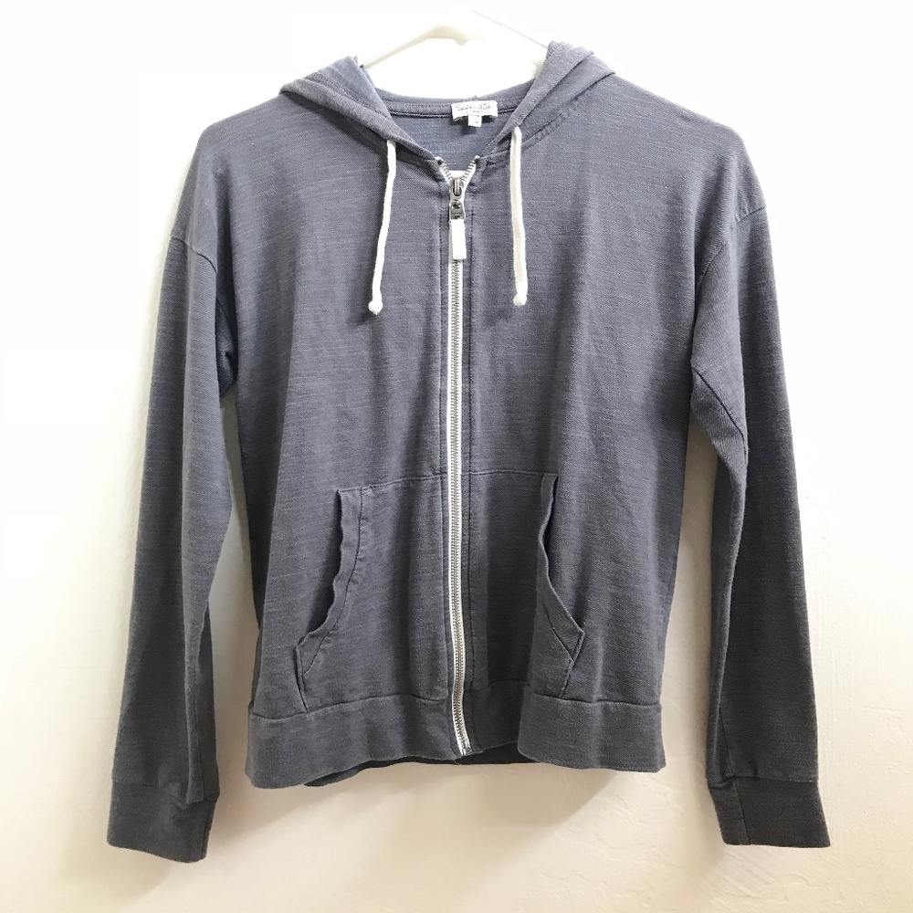 Splendid Cotton Soft Zip Front Hoodie Grey XS